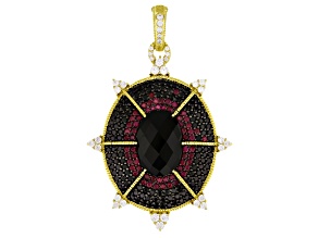 Judith Ripka Black Onyx, Ruby, Black Spinel and Cubic Zirconia 14k Gold Clad Super Monaco Enhancer