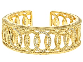 Judith Ripka Cubic Zirconia 14k Gold Clad Town & Country Linked Cuff Bracelet 0.96ctw