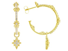 Judith Ripka Cubic Zirconia 14k Gold Clad Starlight Hoop With Dangling Star Earrings 1.46ctw