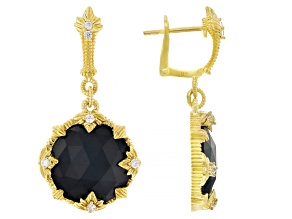 Judith Ripka Lab Blue Quartz Hematine Doublet 14k Gold Clad Starlight Earrings 0.42ctw