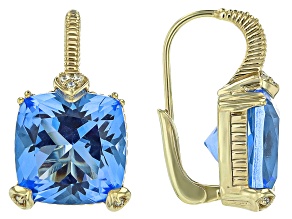 Judith Ripka Lab Created Blue Quartz With Cubic Zirconia 14k Gold Clad Lola Drop Earrings 11.17ctw