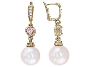 Judith Ripka Cultured Freshwater Pearl and Cubic Zirconia 14k Gold Clad Romance Earrings 1.00ctw