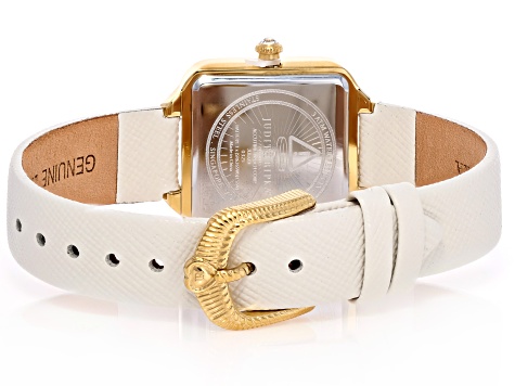 Judith Ripka Mother-Of-Pearl Gold-Tone White Saffiano Leather Strap Alexandra Watch 0.18ctw