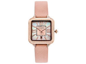 Judith Ripka Mother-Of-Pearl Rose Tone Pink Saffiano Leather Strap Alexandra Watch 0.18ctw
