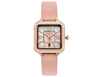 Picture of Judith Ripka Mother-Of-Pearl Rose Tone Pink Saffiano Leather Strap Alexandra Watch 0.18ctw