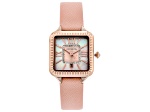 Judith Ripka Mother-Of-Pearl Rose Tone Pink Saffiano Leather Strap Alexandra Watch 0.18ctw