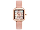 Judith Ripka Mother-Of-Pearl Rose Tone Pink Saffiano Leather Strap Alexandra Watch 0.18ctw