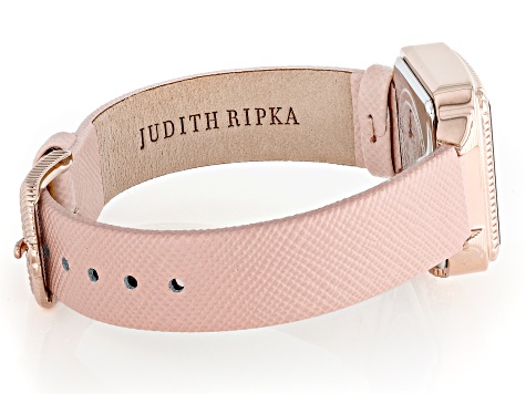 Judith Ripka Mother-Of-Pearl Rose Tone Pink Saffiano Leather Strap Alexandra Watch 0.18ctw
