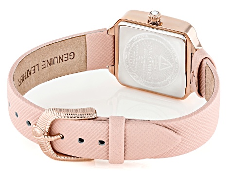 Judith Ripka Mother-Of-Pearl Rose Tone Pink Saffiano Leather Strap Alexandra Watch 0.18ctw