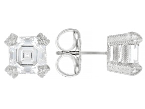 Judith Ripka White Cubic Zirconia Rhodium Over Silver Haute Asscher Cut Stud Earrings 5.62ctw