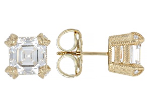 Judith Ripka White Cubic Zirconia 14k Gold Clad Haute Asscher Cut Stud Earrings 5.62ctw