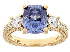 Judith Ripka Blue and White Cubic Zirconia 14k Yellow Gold Clad Ring 6.95ctw
