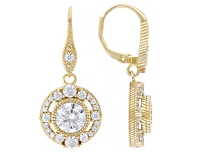 Judith Ripka White Cubic Zirconia 14k Gold Clad Haute Earrings 5.85ctw