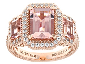 Judith Ripka Pink Morganite Simulant & White Cubic Zirconia 14k Rose Gold Clad Ring 5.13ctw