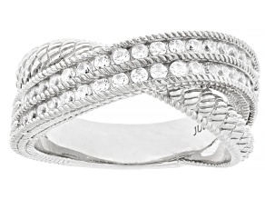 Judith Ripka White Cubic Zirconia Rhodium Over Sterling Silver Haute Bypass Ring 0.77ctw