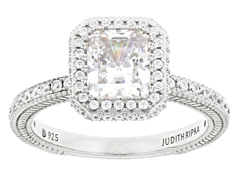 Judith Ripka White Cubic Zirconia Rhodium Over Sterling Silver Toujours Ring 3.56ctw