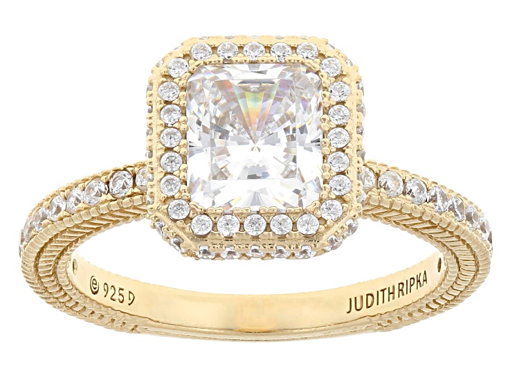 Judith Ripka White Cubic Zirconia 14k Gold Clad Toujours Ring 3.56