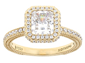 Judith Ripka White Cubic Zirconia 14k Gold Clad Toujours Ring 3.56ctw