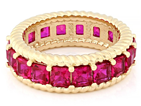 Judith Ripka Lab Created Ruby 14k Gold Clad Royal Band Ring 4.38