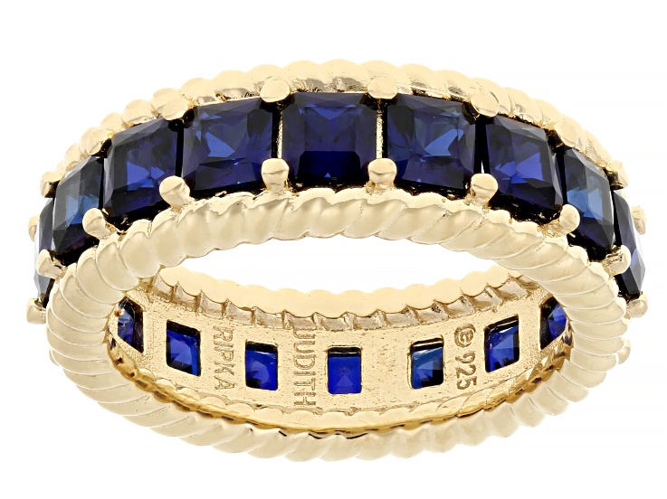 Judith Ripka Blue Lab Created Sapphire 14k Gold Clad Royal Band