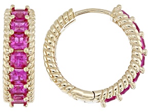 Judith Ripka Lab Created Ruby 14k Gold Clad Royal Hoop Earrings 2.38ctw