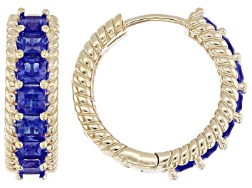 Picture of Judith Ripka Blue Lab Created Sapphire 14k Gold Clad Royal Hoop Earrings 2.51ctw