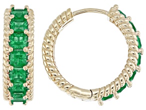 Judith Ripka Green Emerald Simulant 14k Gold Clad Royal Hoop Earrings 1.69ctw