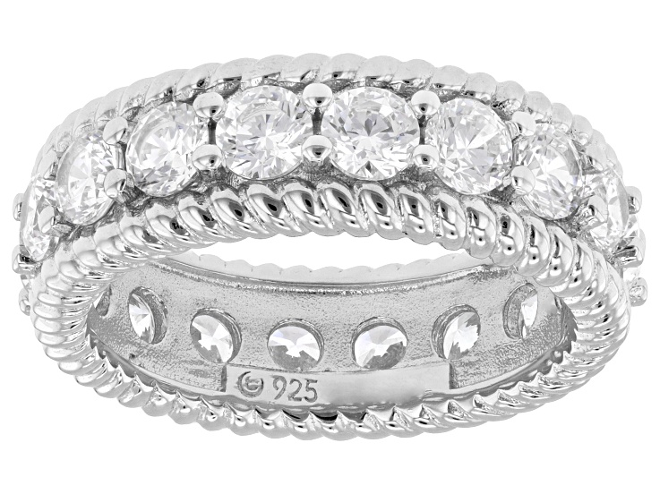 Judith Ripka White Cubic Zirconia Rhodium Over Sterling Silver Toujours Band Ring 5.51ctw