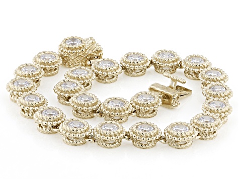 Judith Ripka White Cubic Zirconia 14k Gold Clad Haute Tennis Bracelet 12.19ctw