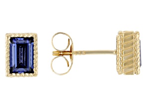 Judith Ripka Blue Cubic Zirconia 14k Gold Clad Princess Bezel Set Stud Earrings 1.92ctw