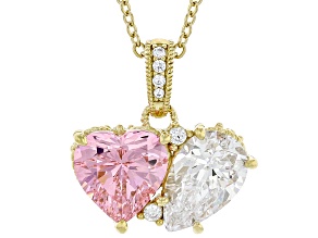 Judith Ripka Pink Cubic Zirconia 14k Yellow Gold Clad Toi et Moi Enhancer Pendant with Chain 4.76ctw