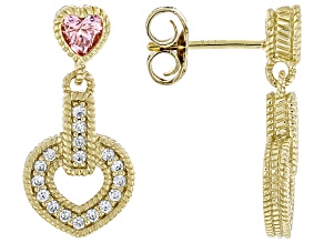 Judith Ripka Pink & White Cubic Zirconia 14k Yellow Gold Clad Romance Heart Drop Earrings 3.28ctw