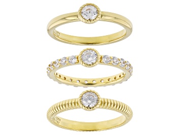 Picture of Judith Ripka White Cubic Zirconia 14k Gold Clad Verona Set of 3 Stack Rings 1.96ctw