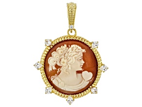 Judith Ripka White Cubic Zirconia 14k Gold Clad Verona Profilo Di Donna Cameo Enhancer 0.20ctw
