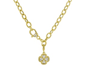 Judith Ripka White Cubic Zirconia 14k Gold Clad Verona Chain with Clover Charm Enhancer 0.76ctw