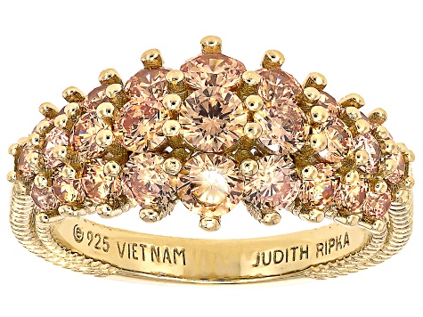 Judith Ripka Champagne Cubic Zirconia 14k Gold Clad Bubbles Ring 3.37ctw
