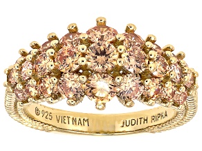 Judith Ripka Champagne Cubic Zirconia 14k Gold Clad Bubbles Ring 3.37ctw