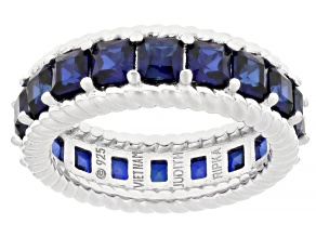 Judith Ripka Blue Lab Created Sapphire Rhodium Over Sterling Silver Royal Ring 4.95ctw