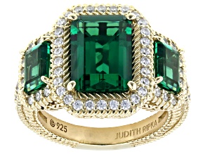 Judith Ripka Emerald Simulant 14k Gold Clad Princess Ring 8.79ctw