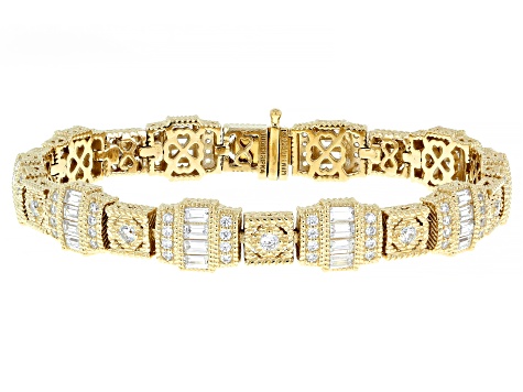 Judith Ripka White Cubic Zirconia 14k Gold Clad Estate Bracelet 9.80ctw