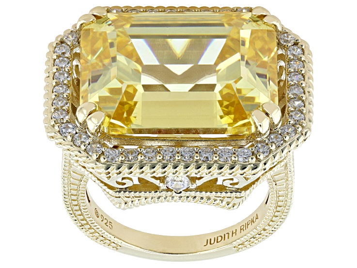 Judith Ripka Canary Cubic Zirconia 14k Gold Clad Princess Ring