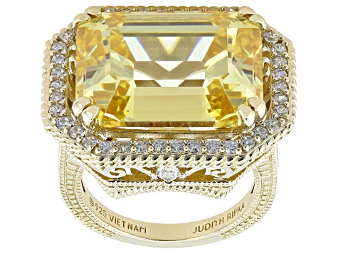 Judith Ripka Canary Cubic Zirconia 14k Gold Clad Princess Ring