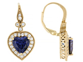 Judith Ripka Blue Lab Created Sapphire 14k Yellow Gold Clad Amour Earrings 6.81ctw