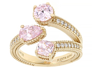 Picture of Judith Ripka Pink Cubic Zirconia 14k Gold Clad Haute Ring 4.30ctw