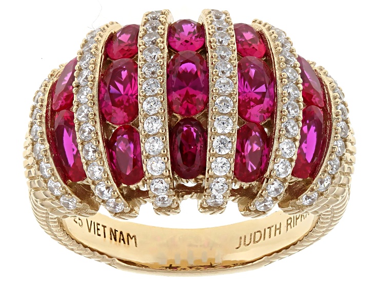 Judith Ripka Red Lab Created Ruby 14k Gold Clad Rapture Ring 4.95ctw