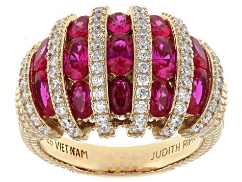 Judith Ripka Red Lab Created Ruby 14k Gold Clad Rapture Ring 4.95ctw