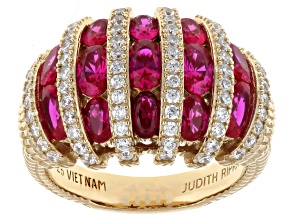 Judith Ripka Red Lab Created Ruby 14k Gold Clad Rapture Ring 4.95ctw