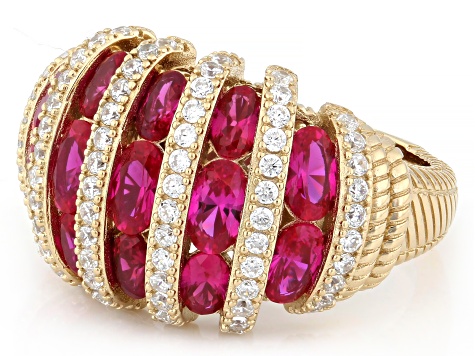 Judith Ripka Red Lab Created Ruby 14k Gold Clad Rapture Ring 4.95ctw