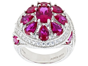 Judith Ripka Red Lab Created Ruby Rhodium Over Sterling Silver Celebration Ring 13.98ctw
