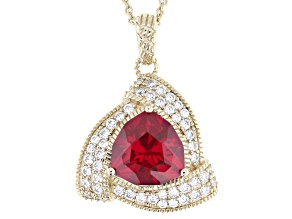 Judith Ripka Red Lab Created Ruby 14k Gold Clad Celebration Enhancer with Chain 9.80ctw